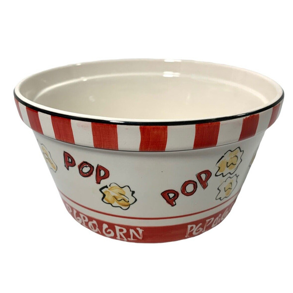 Popcorn Ceramic Bowl Tabletops Unlimited Movie Room‎ Home Decor Red White - Picture 1 of 5